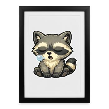 Sleepy Raccoon – Tired Raccoon Cartoon - Framed poster (27 × 37 cm) - black - Front