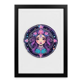 Femme astrale florale - Affiche encadrée (27 × 37 cm) - noir - Devant