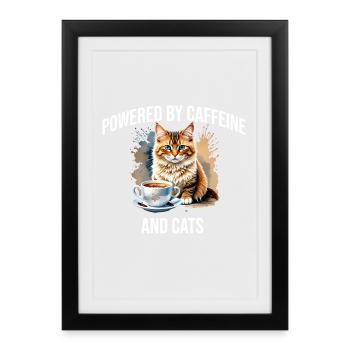 KatzenKaffee Powerdesign - Gerahmtes Poster (27 × 37 cm) - Schwarz - Vorne