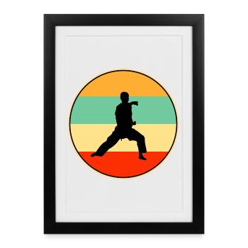 Silhouette rétro Karaté Arts martiaux Sunset - Affiche encadrée (27 × 37 cm) - noir - Devant