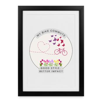 Vélo Chemise de banlieue Vélo papillon fleuri - Affiche encadrée (27 × 37 cm) - noir - Devant