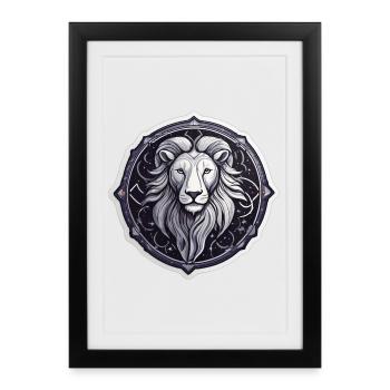 Lion cosmique rond motif astral - Affiche encadrée (27 × 37 cm) - noir - Devant