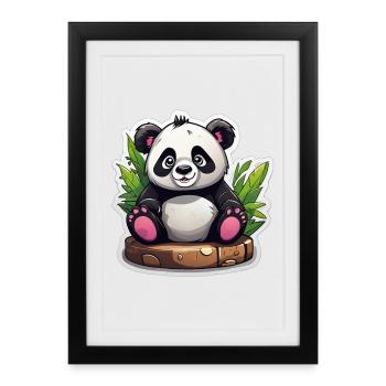 Cartoon Panda Sitting On Bamboo - Framed poster (27 × 37 cm) - black - Front