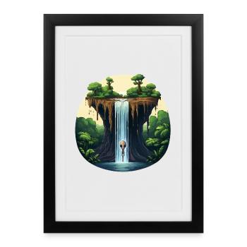 Extraterrestre à la cascade dans la jungle - Affiche encadrée (27 × 37 cm) - noir - Devant