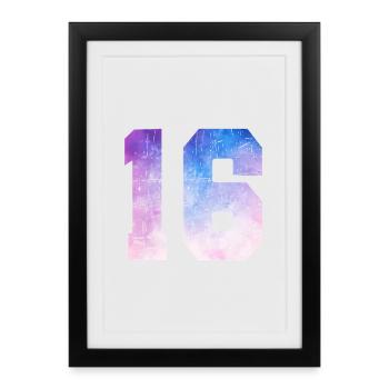 numéro 16 – Cadeau anniversaire 16 ans - Affiche encadrée (27 × 37 cm) - noir - Devant
