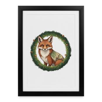 Fuchs Wald Kranz Illustration - Gerahmtes Poster (27 × 37 cm) - Schwarz - Vorne