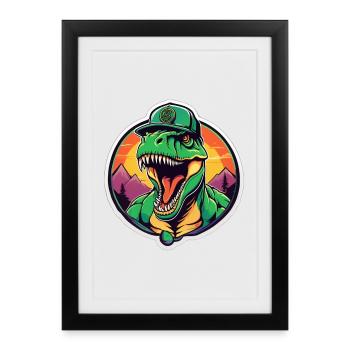 T-Rex Cap Rétro Soleil Couchant - Affiche encadrée (27 × 37 cm) - noir - Devant