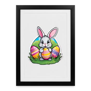 Lièvre de Pâques et œufs colorés - Affiche encadrée (27 × 37 cm) - noir - Devant