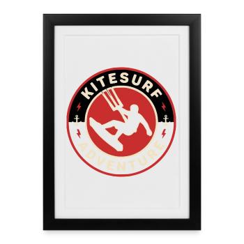 T-shirt de kitesurf, sweat à capuche Kite Adventure, sac fourre-tout - Affiche encadrée (27 × 37 cm) - noir - Devant