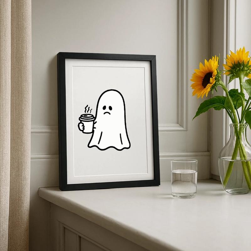 Geist Kaffee Halloween Süßes oder Saures Gerahmtes Poster (27 × 37 cm)