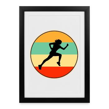 Female Runner Retro Silhouette Vintage Sunset Art - Framed poster (27 × 37 cm) - black - Front