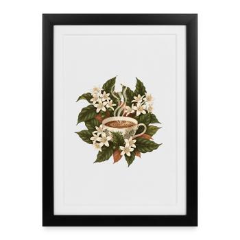 Kaffee Tasse Blumen Botanik - Gerahmtes Poster (27 × 37 cm) - Schwarz - Vorne