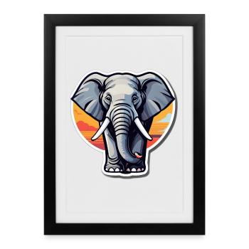 Éléphant coucher soleil sticker - Affiche encadrée (27 × 37 cm) - noir - Devant