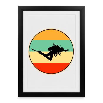Silhouette rétro de plongeur Vintage Sunset - Affiche encadrée (27 × 37 cm) - noir - Devant
