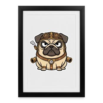 Chien Carlin Steampunk Propulseur Vapeur - Affiche encadrée (27 × 37 cm) - noir - Devant