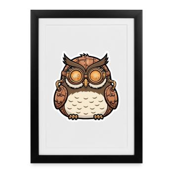 Hibou Steampunk Cyborg Lunettes Engrenages - Affiche encadrée (27 × 37 cm) - noir - Devant