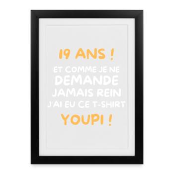 Funny Draw Boy Teen 19 Years Funny Birthday 19 - Affiche encadrée (27 × 37 cm) - noir - Devant