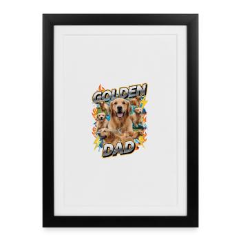 Papa Golden Retriever Années 90 Rétro - Affiche encadrée (27 × 37 cm) - noir - Devant