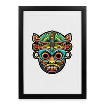 Masque tribal coloré - Affiche encadrée (27 × 37 cm) - noir - Devant