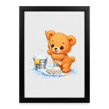 Children's Shirt Bear Cleaning Spring Cleaning Cute - Framed poster (27 × 37 cm) - black - Front