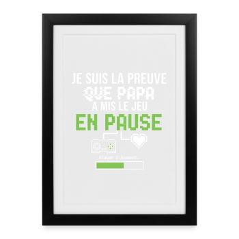 Pause Pixel Vert – Jeu Retro - Affiche encadrée (27 × 37 cm) - noir - Devant