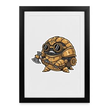 Sowbug Warrior Steampunk Axe Copper Armor - Framed poster (27 × 37 cm) - black - Front