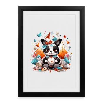 Panda origami de Kawaii dans la mer scintillante - Affiche encadrée (27 × 37 cm) - noir - Devant