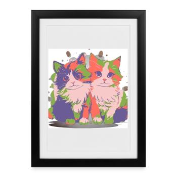 Pop Color Duo Kittens - Affiche encadrée (27 × 37 cm) - noir - Devant