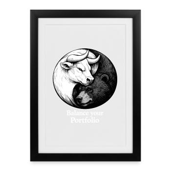 Bourse Yin Yang : Bull & Bear Équilibrez votre portefeuille - Affiche encadrée (27 × 37 cm) - noir - Devant
