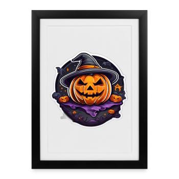 Citrouille Sorcière Halloween Cartoon - Affiche encadrée (27 × 37 cm) - noir - Devant