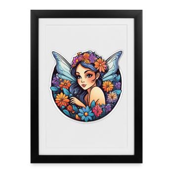 Féerie florale ailée - Affiche encadrée (27 × 37 cm) - noir - Devant
