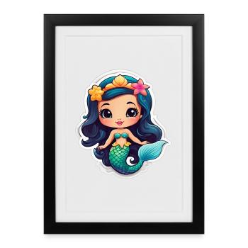 Kawaii Mermaid with Flowers - Framed poster (27 × 37 cm) - black - Front