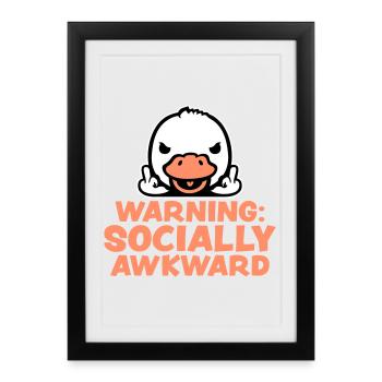 Avertissement : canard maladroit socialement : Oiseau majeur - Affiche encadrée (27 × 37 cm) - noir - Devant