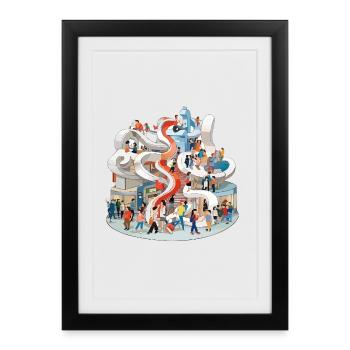 Colorful multi-stick slide full of people - Framed poster (27 × 37 cm) - black - Front