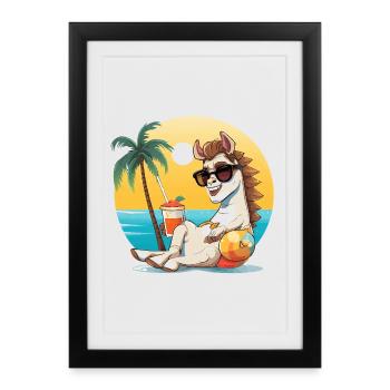 Sunny Beach Llama on Vacation - Framed poster (27 × 37 cm) - black - Front
