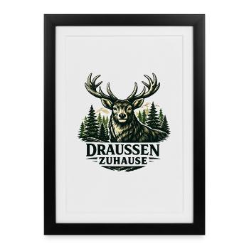 Draußen Zuhause Hirsch Natur Outdoor - Gerahmtes Poster (27 × 37 cm) - Schwarz - Vorne