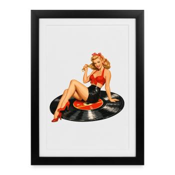 Vintage Pin-Up on Vinyl Record: Retro Vinyl - Framed poster (27 × 37 cm) - black - Front