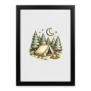Illustration du camp de nuit en forêt - Affiche encadrée (27 × 37 cm) - noir - Devant