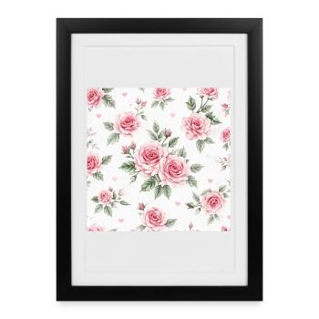 Motif Roses et Cœurs - Affiche encadrée (27 × 37 cm) - noir - Devant