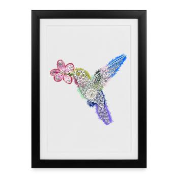Zentangle Hummingbird with Flower - Framed poster (27 × 37 cm) - black - Front
