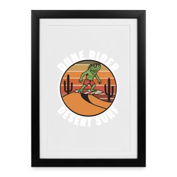 Iguane Desert Surf Dune Rider Rétro - Affiche encadrée (27 × 37 cm) - noir - Devant