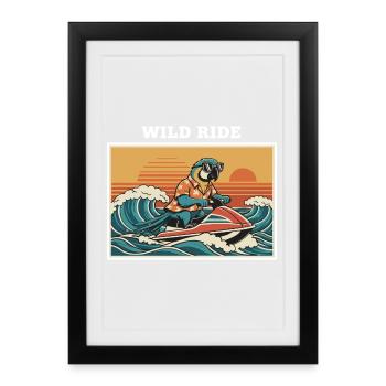 Retro Jet Ski Parrot "Wild Ride" - Framed poster (27 × 37 cm) - black - Front