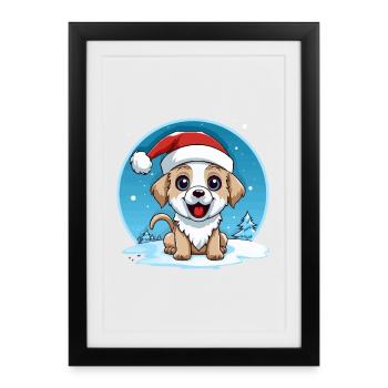 Winter dog with santa hat - Framed poster (27 × 37 cm) - black - Front