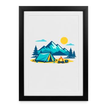 Mountain tent camping under sunny mountain scenery - Framed poster (27 × 37 cm) - black - Front