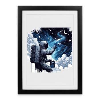 Astronaut peint la nuit : peintre spatial créatif - Affiche encadrée (27 × 37 cm) - noir - Devant