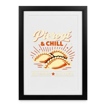 Pierogi & Chill : Rétro Dumplings Vintage Design - Affiche encadrée (27 × 37 cm) - noir - Devant