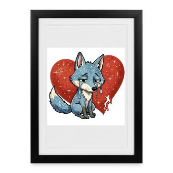 Fox animal sad symbol heart broken - Framed poster (27 × 37 cm) - black - Front