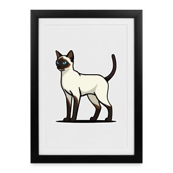 Chat Siamois Élégant Yeux Bleus Portrait Retro - Affiche encadrée (27 × 37 cm) - noir - Devant