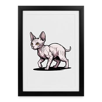 Chat Sphynx Sans Poil Marche Portrait Design - Affiche encadrée (27 × 37 cm) - noir - Devant