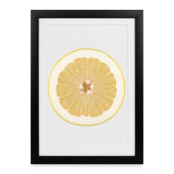 Citron et agrumes, tranche de citron, chemise, sweat à capuche - Affiche encadrée (27 × 37 cm) - noir - Devant
